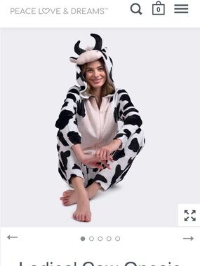 Peace Love & Dreams Women's Cow Print Hooded Onesie Pajama  XL